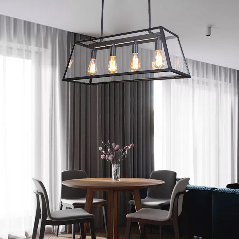 Vintage Industrial Trapezoid Island Chandelier Lights Clear Glass Pendant Lighting for Living Room