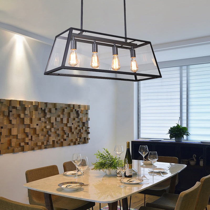 Vintage Industrial Trapezoid Island Chandelier Lights Clear Glass Pendant Lighting for Living Room