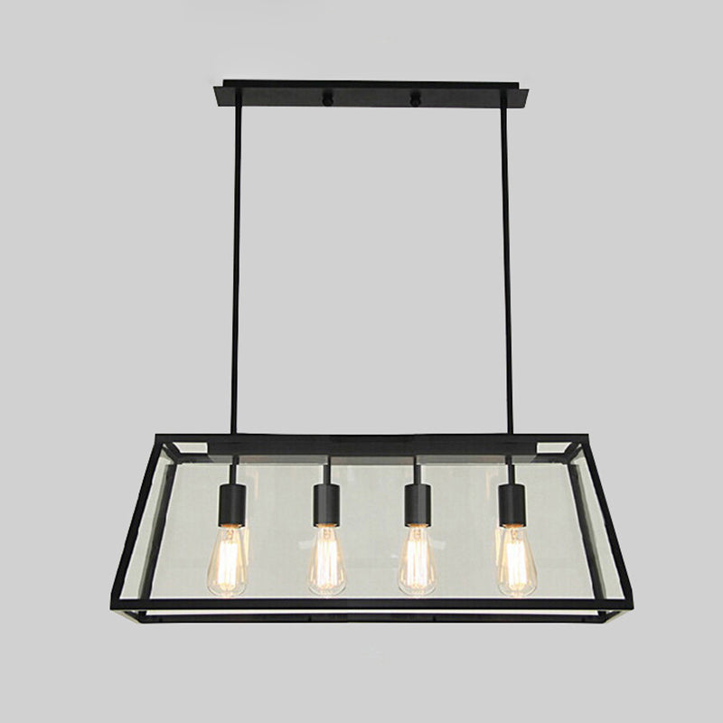 Vintage Industrial Trapezoid Island Chandelier Lights Clear Glass Pendant Lighting for Living Room