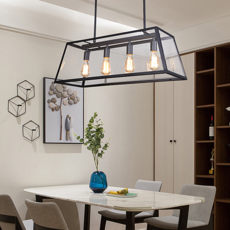 Vintage Industrial Trapezoid Island Chandelier Lights Clear Glass Pendant Lighting for Living Room