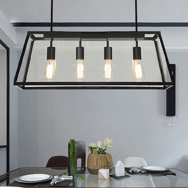 Vintage Industrial Trapezoid Island Chandelier Lights Clear Glass Pendant Lighting for Living Room