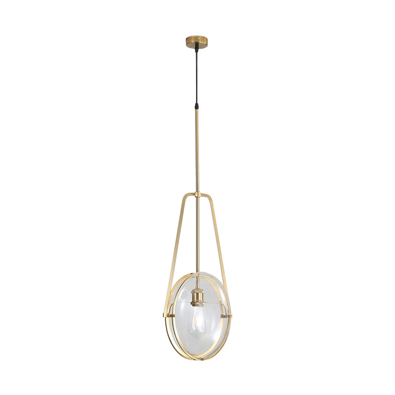 Gold Elliptical Hanging Ceiling Light Simplicity 1 Head Clear Glass Drop Lamp for Dining Room