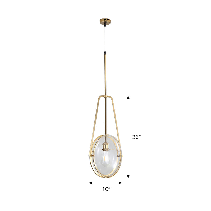 Gold Elliptical Hanging Ceiling Light Simplicity 1 Head Clear Glass Drop Lamp for Dining Room