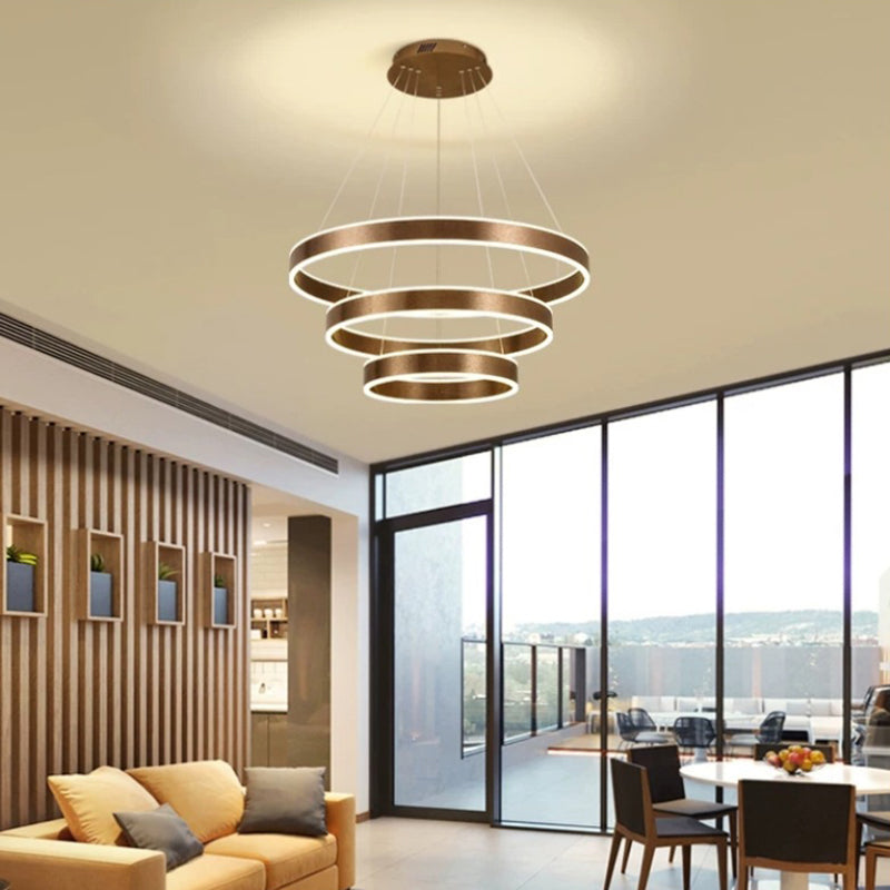 Contemporary Brown Metal Circular Chandelier Light Fixtures Cafe Hanging Chandelier