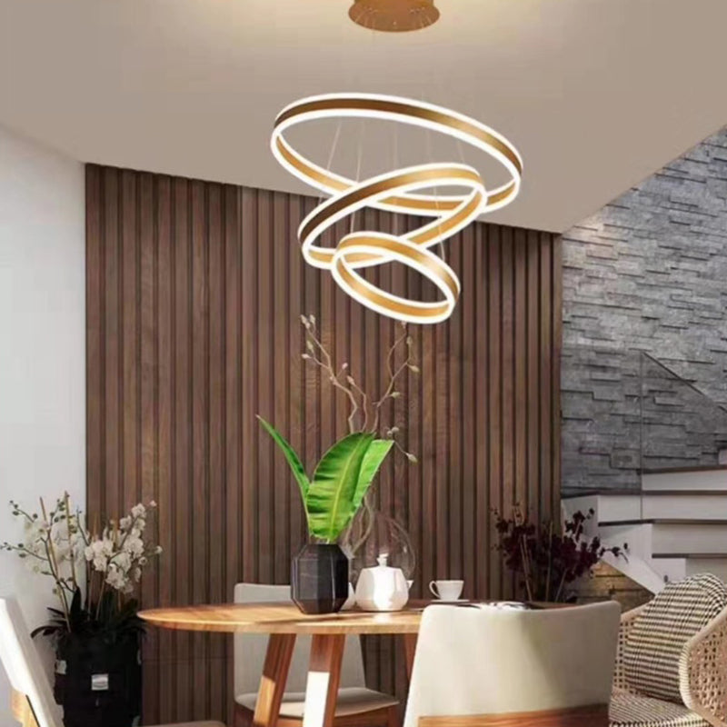 Contemporary Brown Metal Circular Chandelier Light Fixtures Cafe Hanging Chandelier