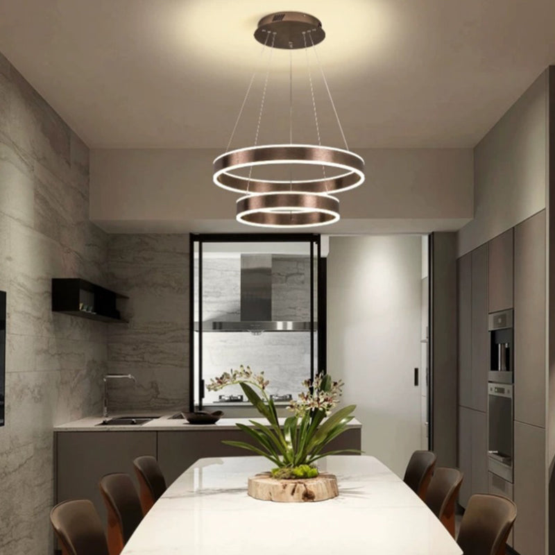Contemporary Brown Metal Circular Chandelier Light Fixtures Cafe Hanging Chandelier