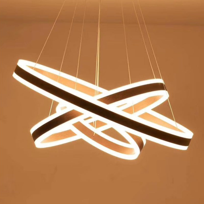 Contemporary Brown Metal Circular Chandelier Light Fixtures Cafe Hanging Chandelier