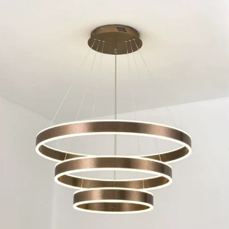 Contemporary Brown Metal Circular Chandelier Light Fixtures Cafe Hanging Chandelier