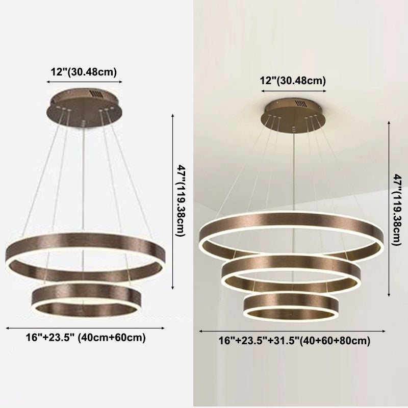 Contemporary Brown Metal Circular Chandelier Light Fixtures Cafe Hanging Chandelier