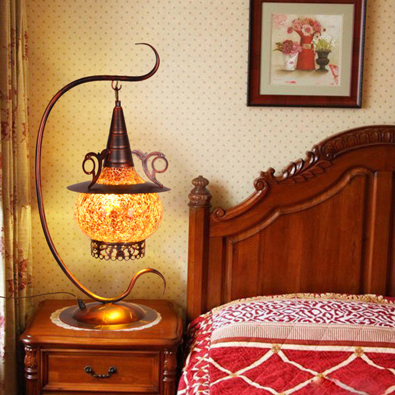 Poêle Night Night Night Art Deco Glass orange 1 lampe de table légère avec bras bouclé
