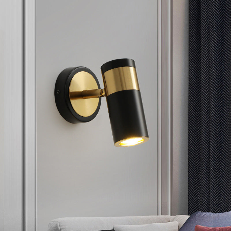 Postmodern Metal Cylindrical Wall Light 1-Head Adjustable Wall Spotlight in Black and Gold