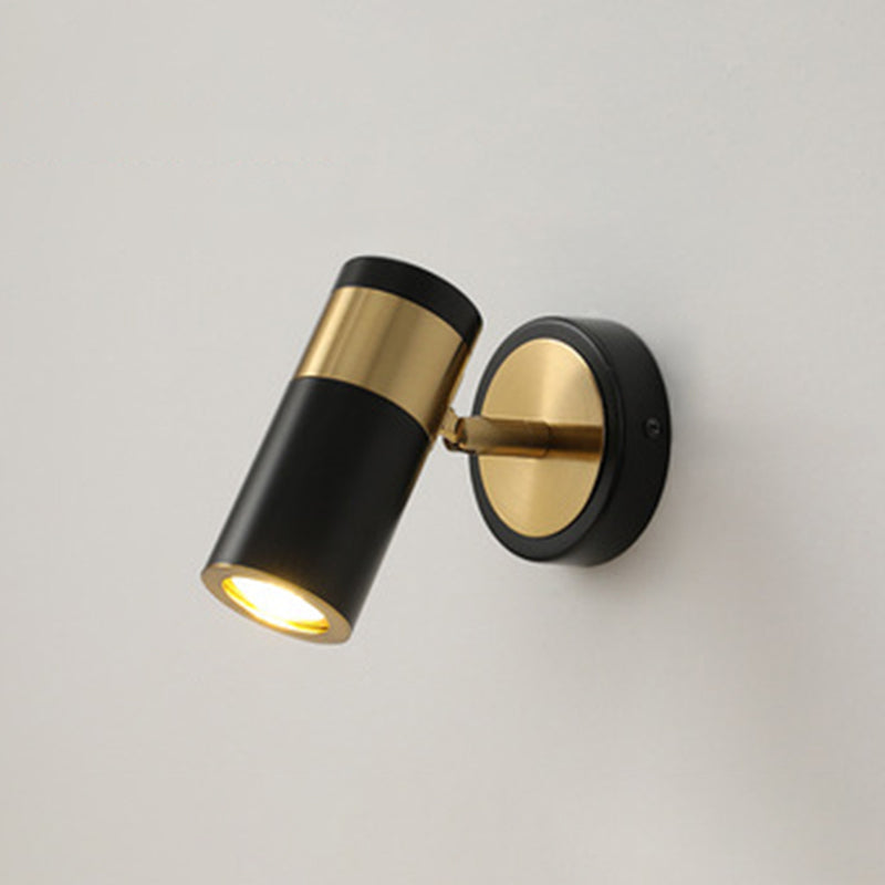 Postmodern Metal Cylindrical Wall Light 1-Head Adjustable Wall Spotlight in Black and Gold