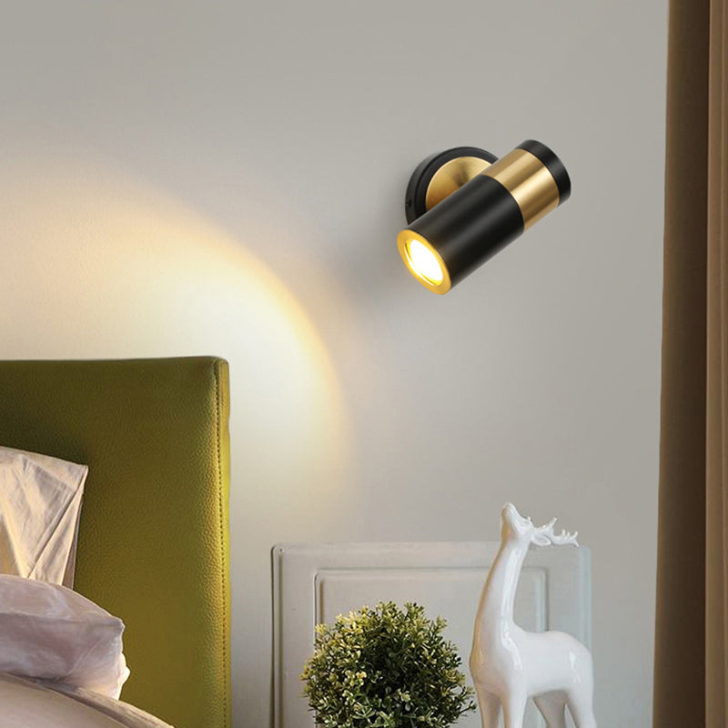 Postmodern Metal Cylindrical Wall Light 1-Head Adjustable Wall Spotlight in Black and Gold