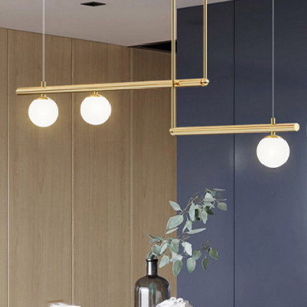 Globe Island Chandelier Lights Modern White Glass Pendant Lighting for Restaurant