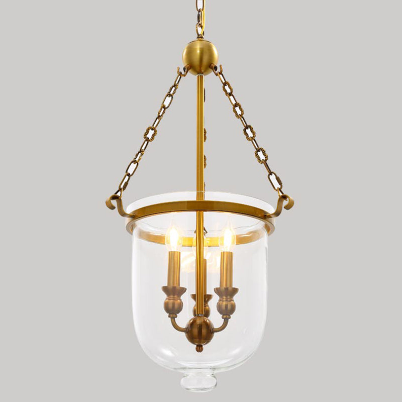 3 bulbes Restaurant suspendu pendant moderne Éclairage vers le bas avec une nuance en verre transparent Bell, 14 "/ 16" W