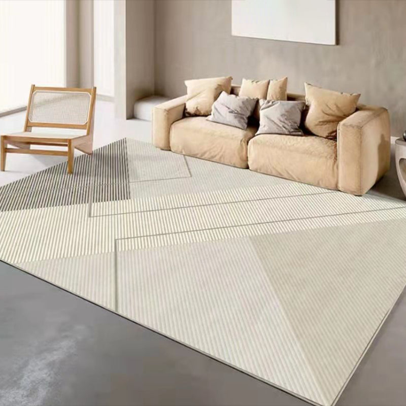 Light Grey Modern Rug Polyester Striped Area Rug Non-Slip Backing Rug for Living Room