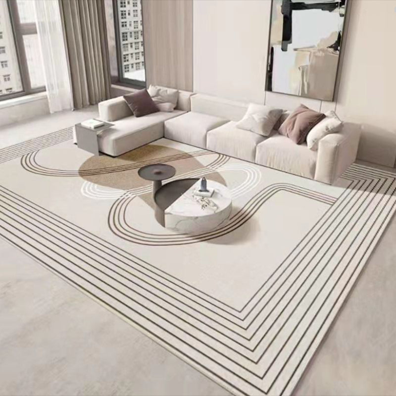 Light Grey Modern Rug Polyester Striped Area Rug Non-Slip Backing Rug for Living Room