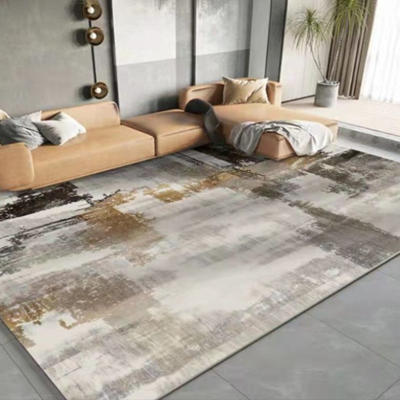 Light Grey Modern Rug Polyester Striped Area Rug Non-Slip Backing Rug for Living Room