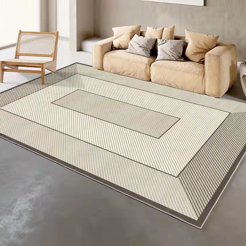 Light Grey Modern Rug Polyester Striped Area Rug Non-Slip Backing Rug for Living Room
