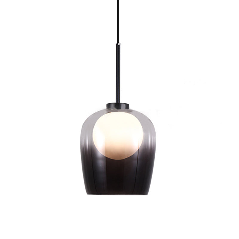 Smoke Gray Glass Dome Pendant Minimalism 1 Light LED White Suspension Lamp for Bedroom