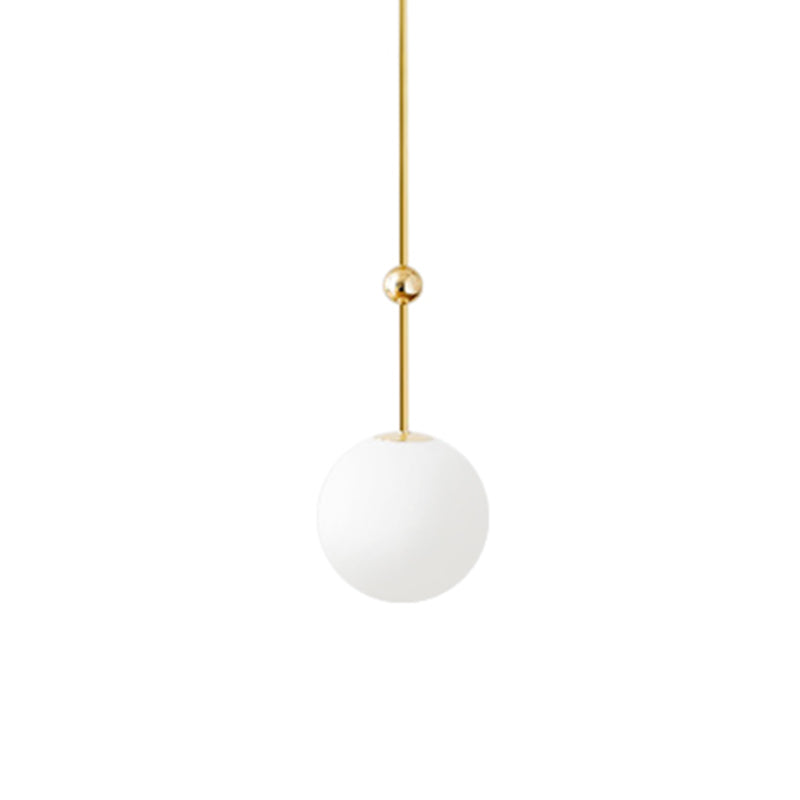 1 Head Bedroom Suspension Light Simple Gold LED Hanging Pendant with Ball Milk Glass Shade, 39"/47" H