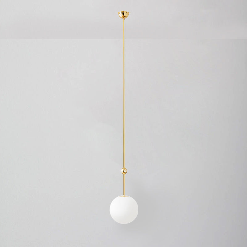 1 Head Bedroom Suspension Light Simple Gold LED Hanging Pendant with Ball Milk Glass Shade, 39"/47" H