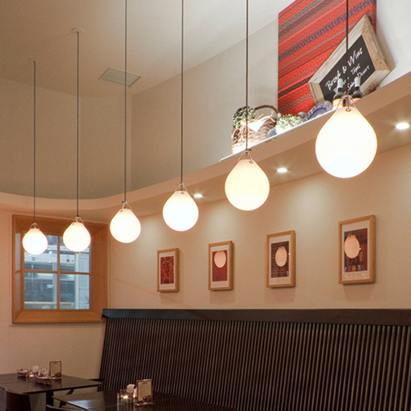 Minimalism Sphere Suspension Light White Glass 1 Head 7"/10" Wide Restaurant Pendant Lighting