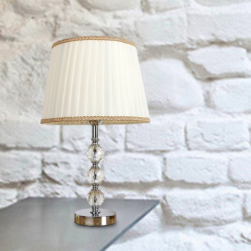 Crystal Globe Nightsand Light Minimalismo 1 Lámpara de mesa de sala de estar en blanco/beige/rosa con tela sombreada