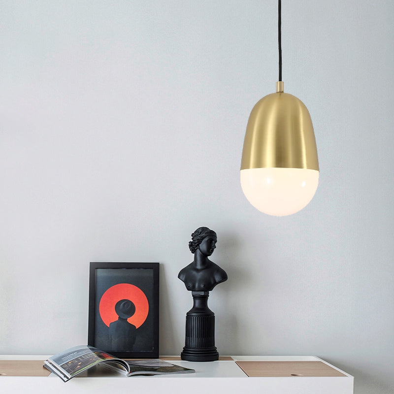 Metal Pill Hanging Lamp Minimalism 1 Bulb Brass Pendant Ceiling Light for Bedroom