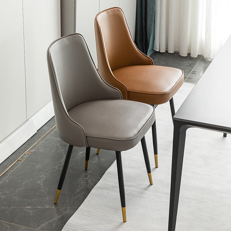 Contemporary Dining Chair Solid Back Chair with 4 Metal Legs for Home Use