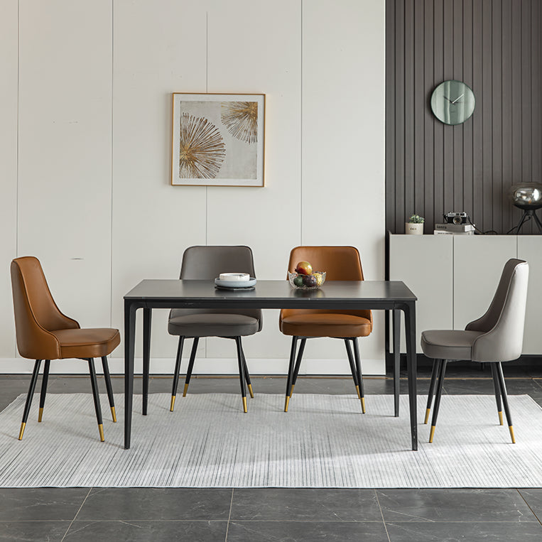 Contemporary Dining Chair Solid Back Chair with 4 Metal Legs for Home Use