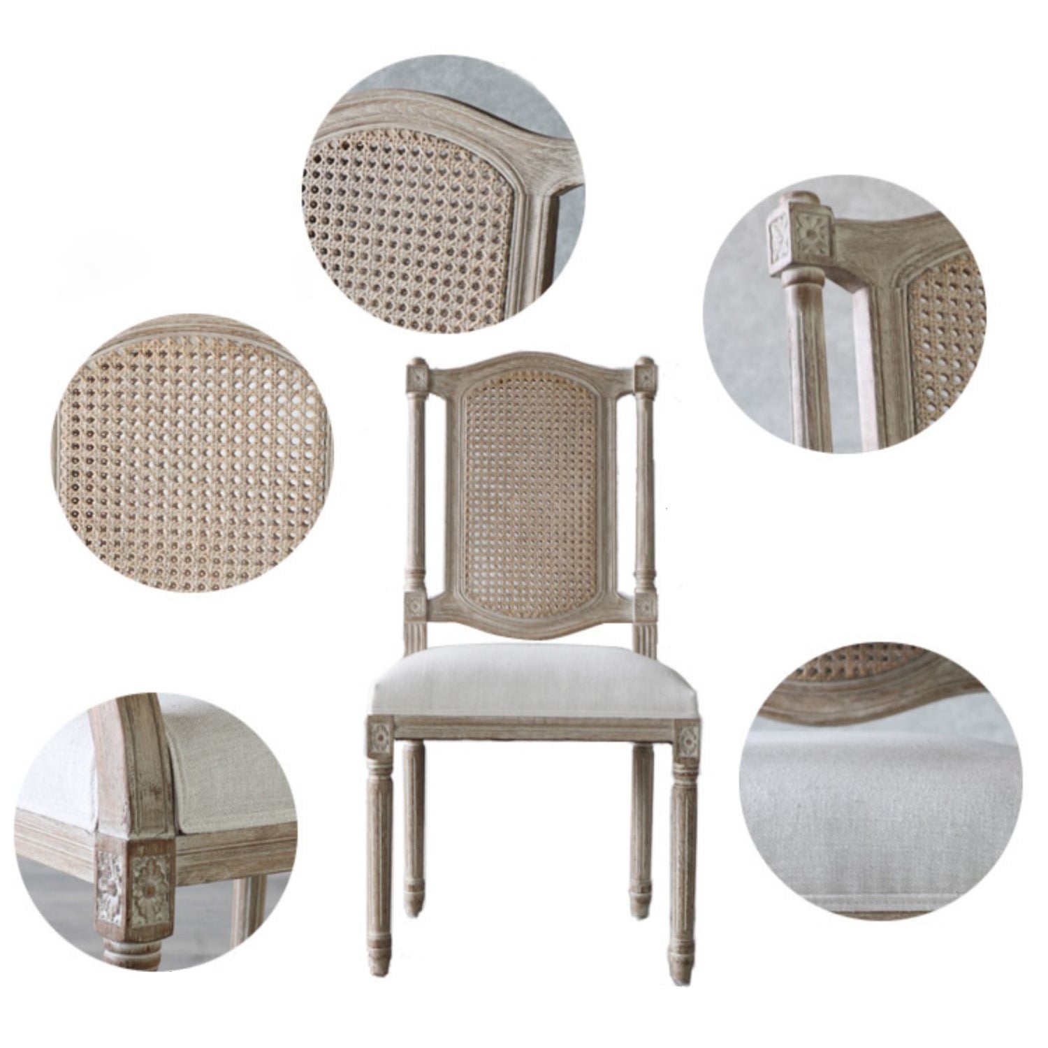 Style campagnard en bois massif dinant des chaises Matte Finish Canne Back dinant des chaises
