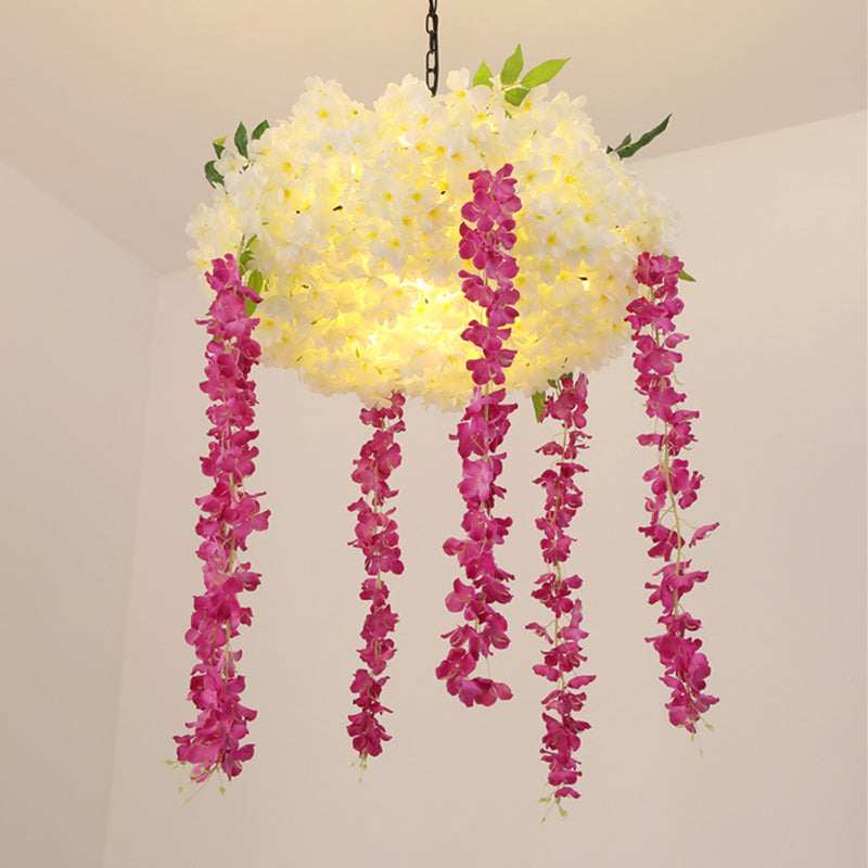 18"/25.5" Wide Rose Red 3 Heads Pendant Chandelier Industrial Metal Flower Decoration Hanging Light Kit