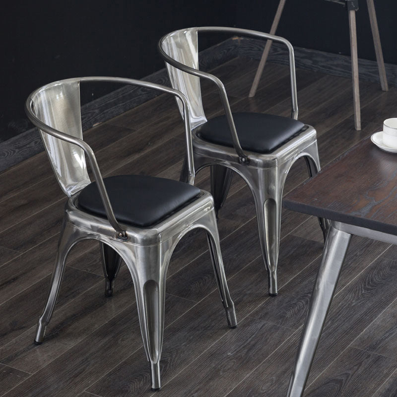 Industrial Dining Arm Chair Slat Back Side Chair with 4 Metal Legs for Home Use