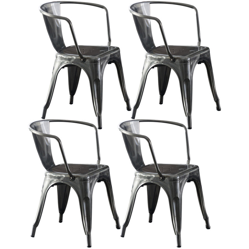 Industrial Dining Arm Chair Slat Back Side Chair with 4 Metal Legs for Home Use