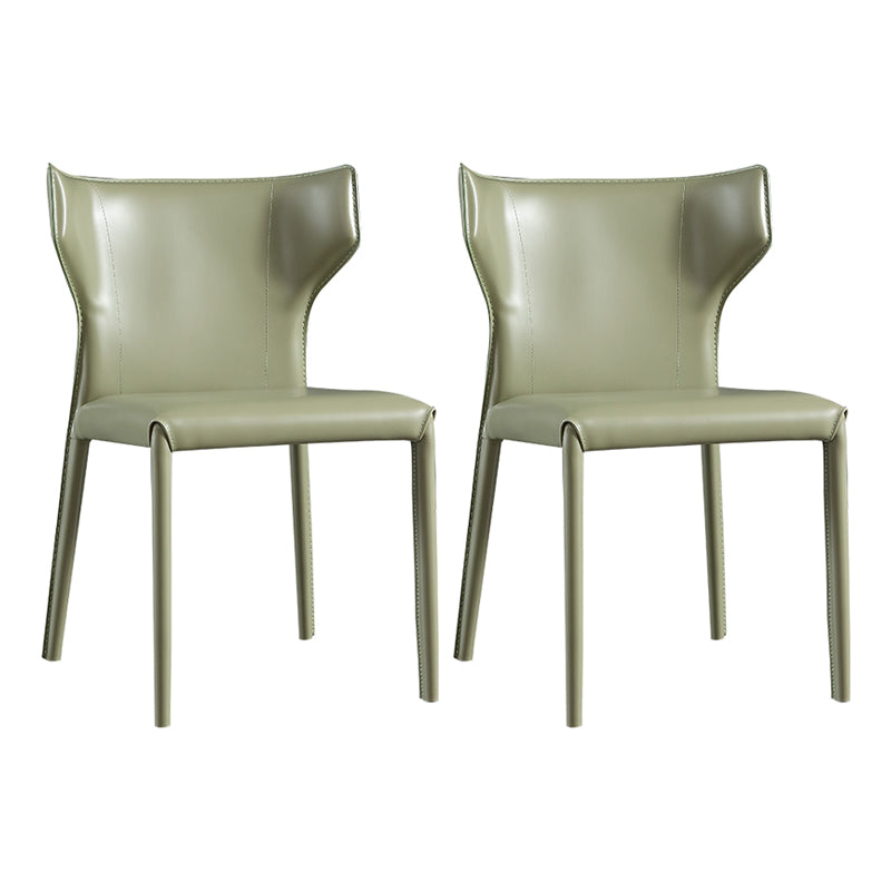 Faux Leather Contemporary Dining Room Chair Metallic Finish Wingback Side Chair