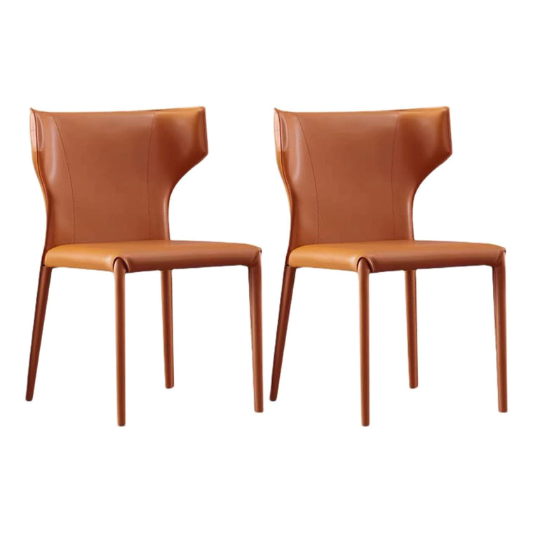 Faux Leather Contemporary Dining Room Chair Metallic Finish Wingback Side Chair