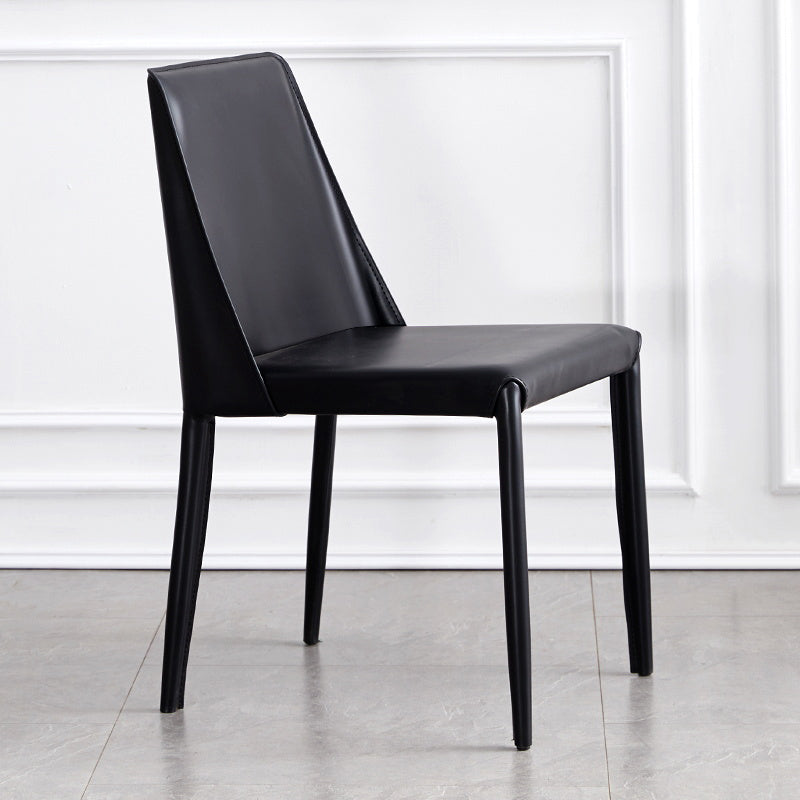 Faux Leather Contemporary Dining Chair Matte Finish Solid Back Dining Chair