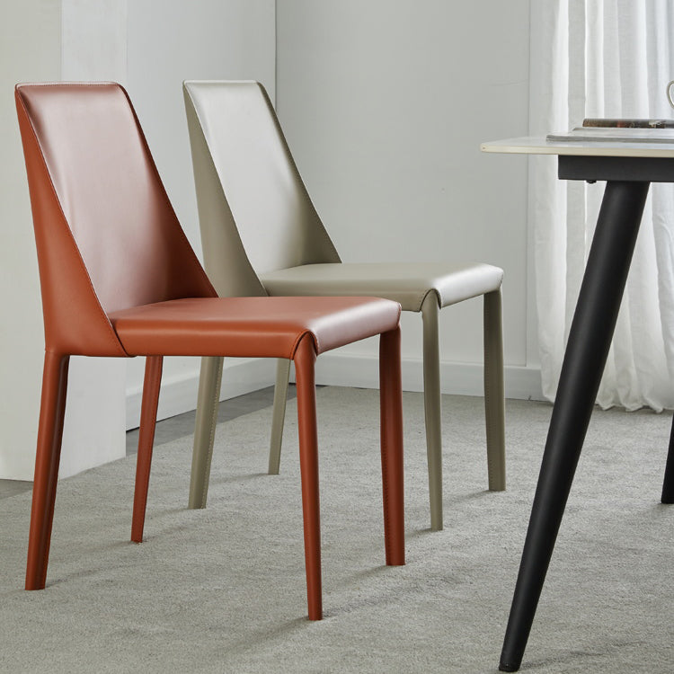 Faux Leather Contemporary Dining Room Chairs Matte Finish Solid Back Dining Arm Chairs