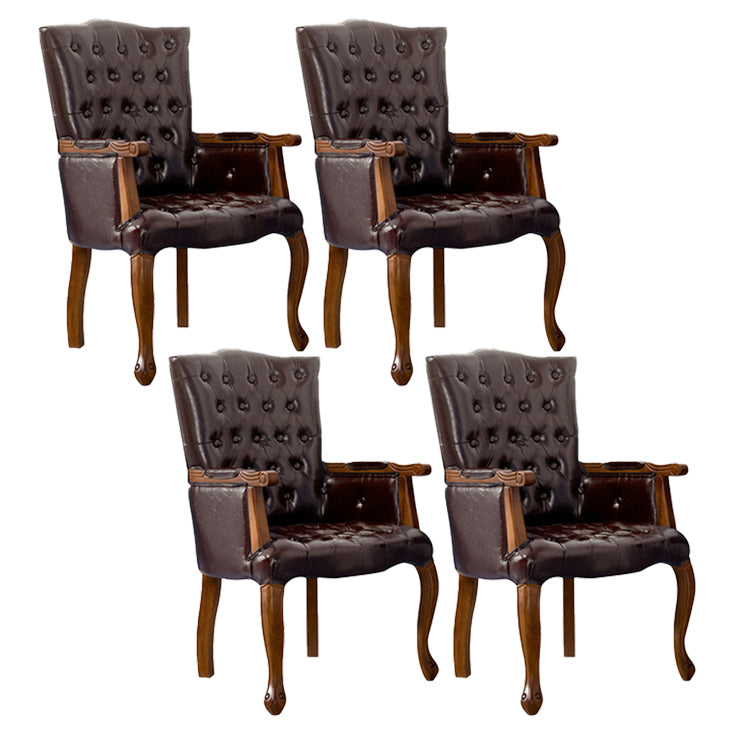 Victorian Dining Arm Chair Solid Back Side Chair with 4 Wood Legs for Home Use
