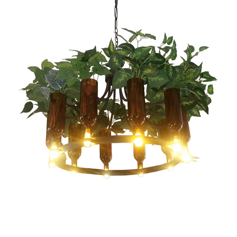Green Wagon Suspension Light Industrial Metal 10 Heads Restaurant Chandelier Lighting Fixture with Plant Deco