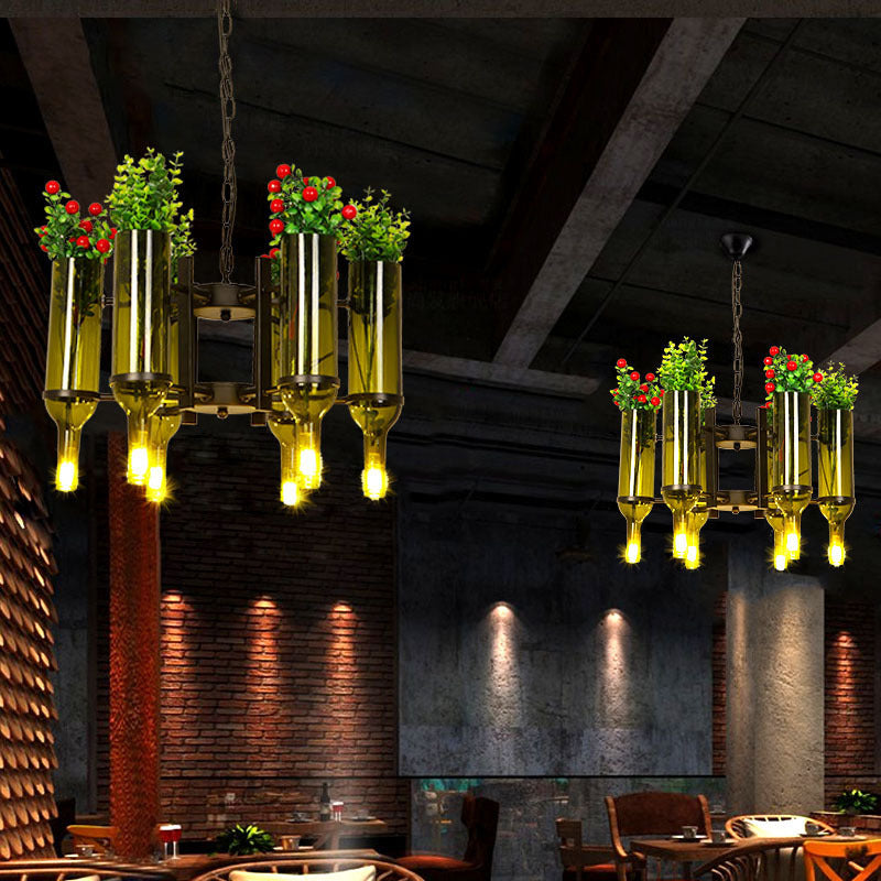 Metal Green Hanging Pendant Radial 6 Heads Industrial Chandelier Pendant Light with Plant Design