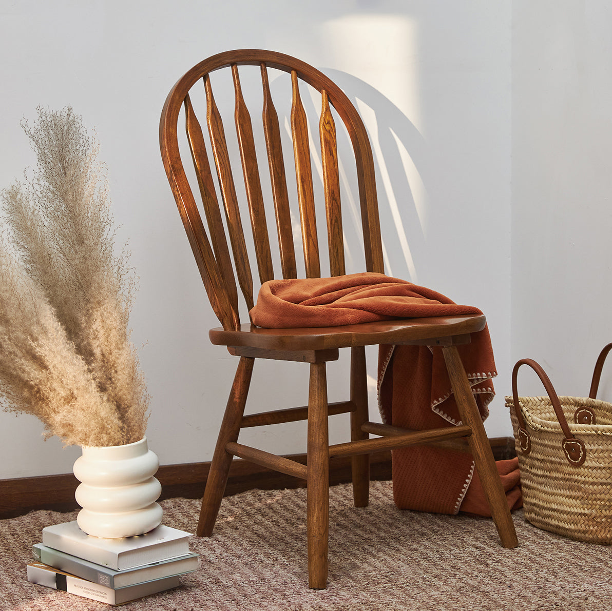 Traditional Style Dining Chair Solid Wood Windsor Back Side Chair for Home
