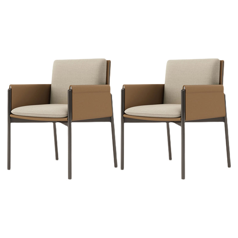 Faux Leather Contemporary Dining Chair Matte Finish Solid Back Dining Arm Chair