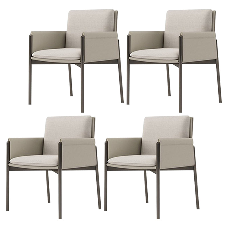 Faux Leather Contemporary Dining Chair Matte Finish Solid Back Dining Arm Chair