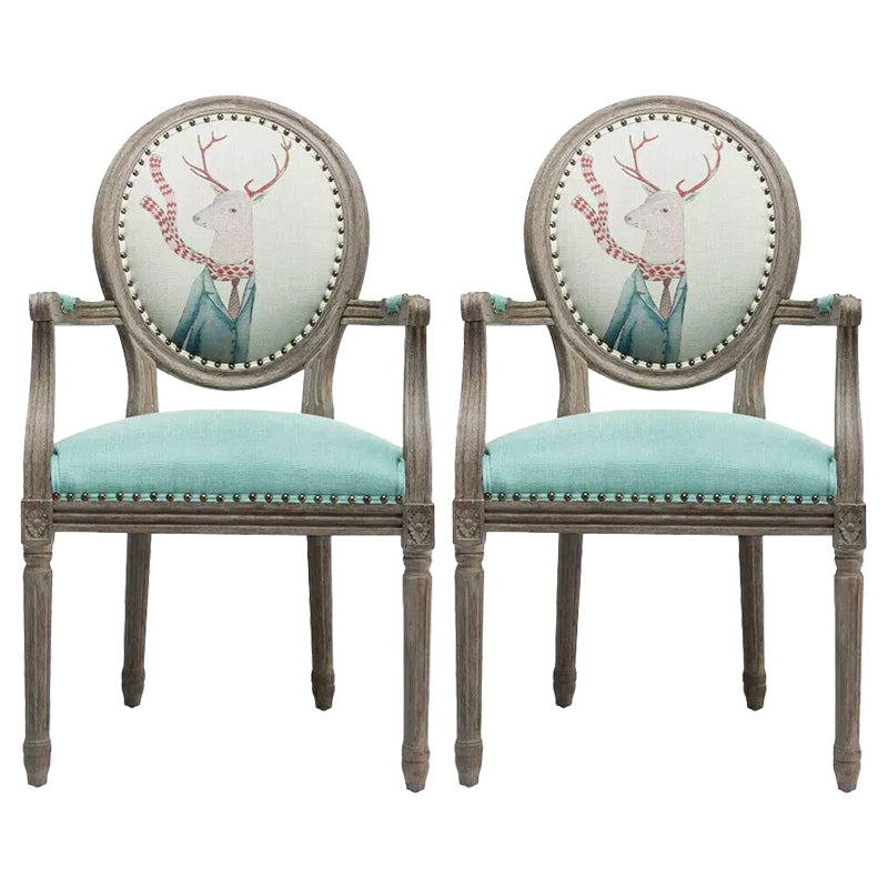 Country Style Dining Arm Chair King Louis Back Side Chair with Wood Legs for Home Use