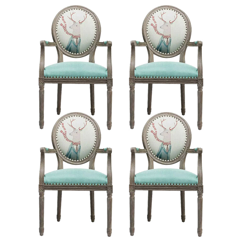 Country Style Dining Arm Chair King Louis Back Side Chair with Wood Legs for Home Use