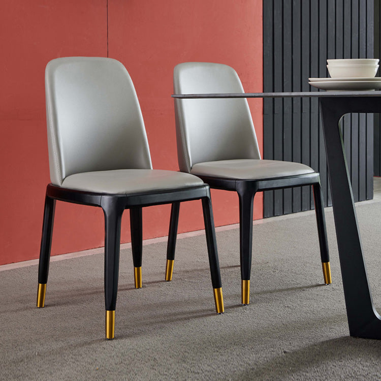 Faux Leather Industrial Dining Room Chair Matte Finish Solid Back Dining Chair