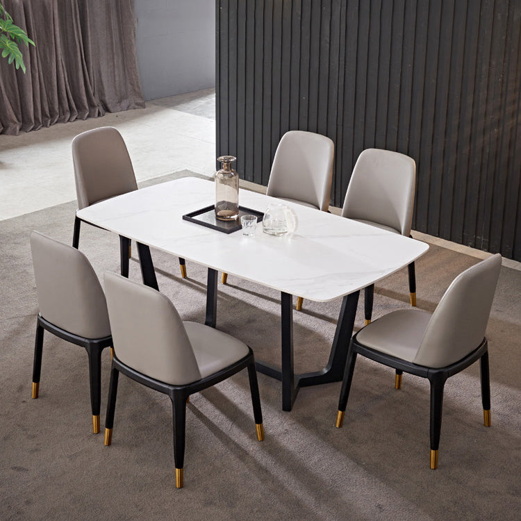 Faux Leather Industrial Dining Room Chair Matte Finish Solid Back Dining Chair