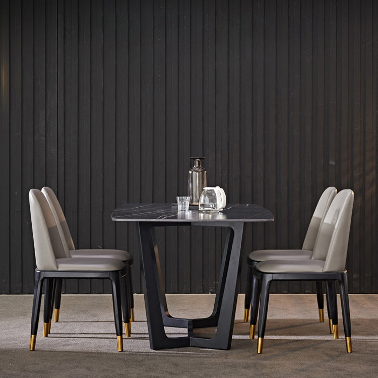 Faux Leather Industrial Dining Room Chair Matte Finish Solid Back Dining Chair